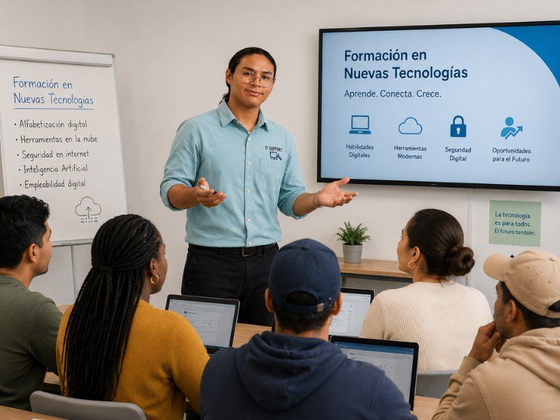 Oficina de formação digital dada por um voluntário da Ubuntu Canarias