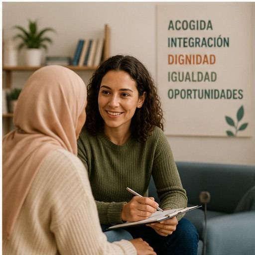 Una técnica de Ubuntu Canarias conversa con una mujer migrante en una sesión de orientación