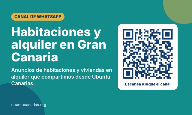Imagen del canal de WhatsApp de habitaciones y alquiler en Gran Canaria de Ubuntu Canarias, con un código QR