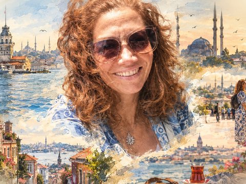 Ilustración de Elisa con escenas de su historia en Turquía